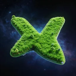 green space ship in shape of v flying through cosmos