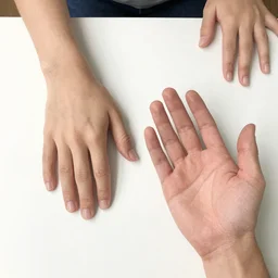 looking down at my left and right hands. my right hand open with the palm facing down towards the table and my left hand open with the palm facing up towards the camera, a sketch