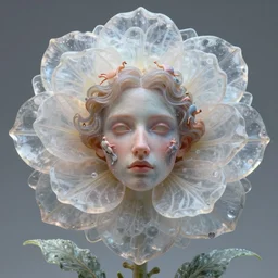 grotesque translucent flower made from hidden freezed desires, by rutkowski and giuseppe arcimboldo, james jean and erik jones and rhads, beutiful details, ultradetailed, prefect face, photorealistic details, feroflex, 3 d octane render, colossal scale, trending artstation, shallow depth of field