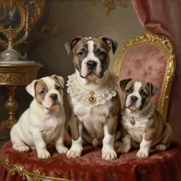 baroque rococo painting The Fancy Royal Pitbull Puppies in the parlor  portrait Greg Hildebrandt high detail cute