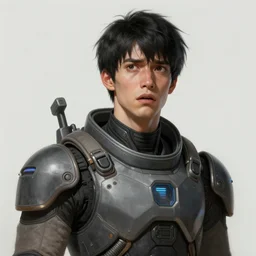 portrait of a man by greg rutkowski, he is about 3 0 years old, short black hair with bangs, expression of fear and bewilderment, very tall and slender, he is wearing futuristic space gear, highly detailed portrait, digital painting, artstation, concept art, smooth, sharp foccus ilustration, artstation hq
