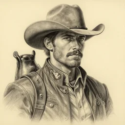 hyperrealist pencil drawing of a cowboy by david malan, fantasy art, drawing, dynamic lighting, artstation, poster, volumetric lighting, very detailed faces, 4 k, award winning