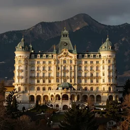 old opulent hotel on a mountain by stephen gammell and thomas kinkade