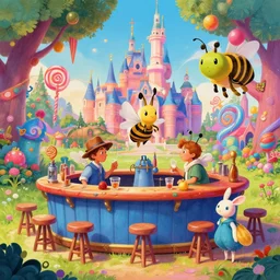 photo of bill's bar whimsical fairy wonderland vibrant colors candyland wonderland by artgerm and greg rutkowski and magali villeneuv art beeple, by thomas kinkade hearstone league of legends dofus beatrix potter