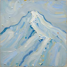 oil paint impasto relief, icy mountain, multi layered abstract texture thick brush marks, some splattered paint, in the style of van gogh and frank auerbach