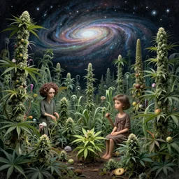 whimsical cannabis garden at the end of the universe, by hp lovecraft, otherworldly, by greg rutkowski, by zdzisław beksinski, thalassophobia, very detailed, by francois launet, by andree wallin
