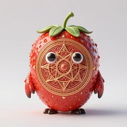 a beautiful and intricate cute strawberry monster, very detailed, sacred geometry