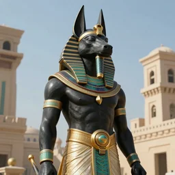 realistic Egyptian Anubis in league of legends style, fantasy art, octane render, global illumination