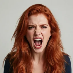photograph of beautiful nasty redhead woman shouting, 4 k