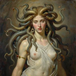 realistic mythological greek medusa, by thomas kinkade