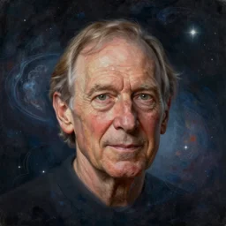 alan watts floating in the universe portrait painting highly detailed procreate, 3d render senior artist, photorealistic, textured, featured on artstation