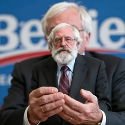 bernie sanders holding a miniature karl marx in his hands