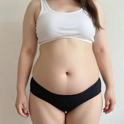 a full - body selfie of sommer ray with an extremely round and distended chubby belly sagging over her waistband down to her knees, focus on facial - details!!!!!! facial - details!!!!!!, focus on her belly fat pressing against her clothes, instagram post, 8 k resolution