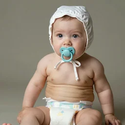 Klaus Schwab wearing a bonnet and a diaper, with a pacifier in his mouth, photorealistic