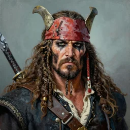 black beard viking, with viking paint on his face, realistic painting