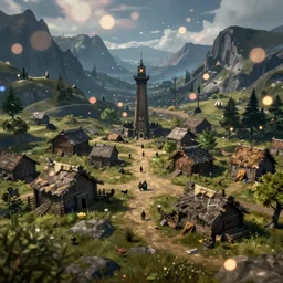 skyrim screenshot of the village, 8 k octane render, enb, bokeh, ambient occlusion.