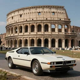 neo classical painting of a bmw m 1 in ancient rome
