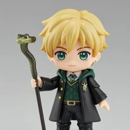 nendoroid lucius malfoy holding snake head staff, blonde hair, slytherin