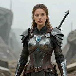 hyper - realistic photo portrait of a woman warrior of the future english woman cinematic, artstation