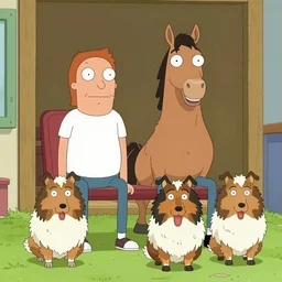 a screenshoot of the show bojack horseman of a couple of shetland sheepdog in a style of bojack horsman