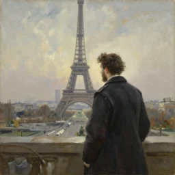 steve buscemi in paris. gouache fairytale art, russian romanticism, muted palette, backlighting, depth of field