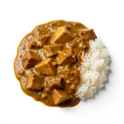 vintage curry with rice, photorealistic, isolated on a pure white background, centered, entire object in frame, sharp focus, soft studio lighting