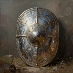 roman shield realistic painting full shot