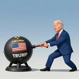 a cartoon of joe biden as lucy pulling away the nuclear football before trump as charlie brown can kick it, cartoon in the style of peanuts by charles schulz