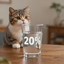 A 30 percent full glass of water on a table, 4k, unreal engine cat on table