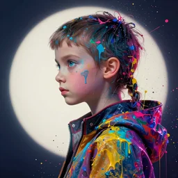 a cyberpunk goddess, vi, side portrait, striking, defiant, spotlight, paint drips, paint splatter, vibrant colors, 1 9 years old, beautiful eyes, by marco paludet and gianni strino and marion bolognesi - n 4