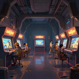 photo environement post futurist arcade hall : 4, 4 k rtx hdr volume light concept studio matte painting environement digital illustration style art that looks like it is from borderlands and by feng zhu and loish and laurie greasley, victo ngai, andreas rocha, john harris by jesper ejsing, by rhads, makoto shinkai and lois van baar