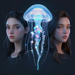 3 d face portrait of a goddess | jellyfish, bioluminescent | by david wiesner, alena aenami, kris kuksi, mike campau, octane render