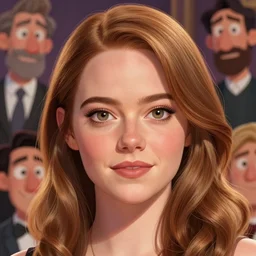emma stone portrait by vince ruz and julio cesar and isabelle staub, disney cartoon face, pixar style, glamorous, character art, digital illustration, big eyes, semirealism, realistic shaded perfect face, fine details, realistic shaded lighting, soft and blurry