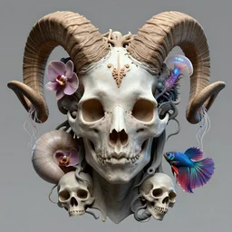 goddess princess face close-up portrait ram skull. hard surface modelling zbrush and octane render. jellyfish phoenix head, nautilus, orchid, skull, betta fish, bioluminiscent creatures, intricate artwork by Tooth Wu and wlop and beeple. octane render, trending on artstation, greg rutkowski very coherent symmetrical artwork. cinematic, hyper realism, high detail, octane render, 8k
