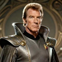 portrait photograph of william shatner captain kirk as a glorious regal space king, sleek outfit, upper body, fantasy, handsome, depth of field, soft focus, highly detailed, intricate, realistic, national geographic cover, soft glow, textured, artstation, concept art, sharp focus, illustration, art by artgerm and greg rutkowski and alphonse mucha