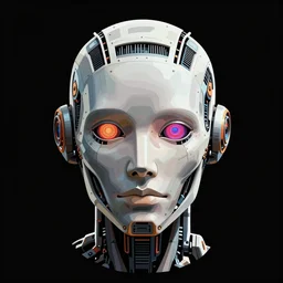 hyperdetailed portrait of a spaced out cyberpunk robot head, 8 k, symetrical, halluzinogenic, meditative, vector art, black background