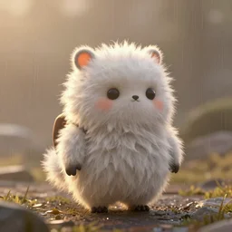 fluffy unknown creature, fog, rain, volumetric lighting, beautiful, golden hour, sharp focus, ultra detailed, cgsociety