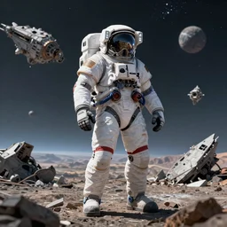 beautiful portrait of a mecha astronaut alone on a distant planet with spaceship destroyed, octane render, trending on artstation, hyperrealistic, character photography