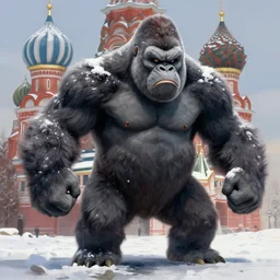 angry and aggressive king kong in winter moscow, digital painting, very detailed, art by jakub rozalski