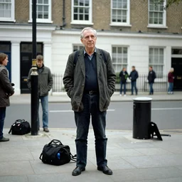 Street poets in London. Portrait, press photograph in the style of don mccullin