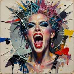 glamorous and screaming divine mindblowing, detailed mixed media collage with canvas texture in style of contemporary art, punk art, realism, realistic photo, expressionism, masterpiece, spectacular quality, intricate oil details, broken glass photo, torn paper intricate texture, large cracks, liquid glue spots, high contrast, wide vivid colour spectre