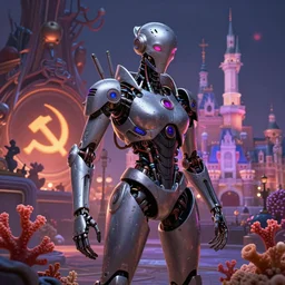 cyberpunk coral cyborg in a disney land soviet environment, highly detailed, digital painting, trending on artstation, concept art, sharp focus, illustration, art by artgerm and greg rutkowski and magali villeneuve