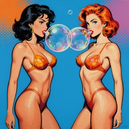 pop art painting of two bubble sensual