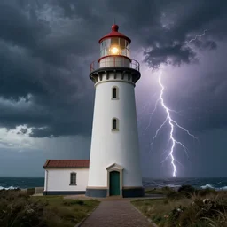 a movie still of a lighthouse with a thunderstorm, highly detailed, 8 k