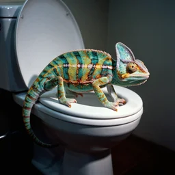 a photo of a toilet chameleon in its natural habitat, kodak ektachrome e 1 0 0 photography