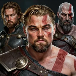 a highly detailed beautiful portrait of leonardo dicaprio as kratos, by gregory manchess, james gurney, james jean