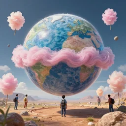 cotton candy planet invaded by humans, 8k
