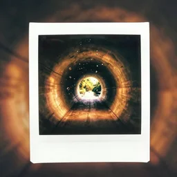 analog polaroid of a tunnel, waterdrops on lens, water reflection, warm colors, colorbleed