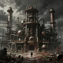 Industrial complex,  unreal engine, masamune shiorow, artstation trending, horror scene, highly detailded