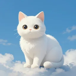 white cat made of clouds, blue sky!, digital art, concept art, detailed illustration, hd, 4 k, digital art, greg rutkowski, dan mumford, studio ghibli trending on artstation